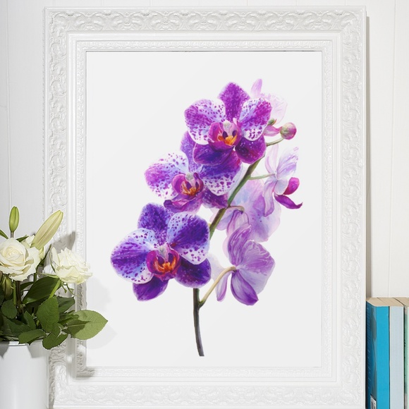 Watercolor Purple Orchids Wall Art Print Unframed - Elegant Floral Serenity - Picture 6 of 6